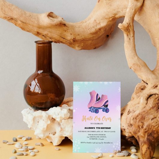 Schaatsen Winter Verjaardag Schaats Op Over Meisje Aankondiging