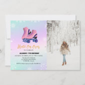 Schaatsen Winter Verjaardag Schaats Op Over Meisje Aankondiging (Voorkant)