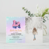 Schaatsen Winter Verjaardag Schaats Op Over Meisje Aankondiging (Staand voorkant)