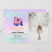 Schaatsen Winter Verjaardag Schaats Op Over Meisje Aankondiging (Voorkant / Achterkant)