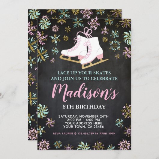 Schaatsen, Winter wonderland, Schoolbord Kaart (Voorkant / Achterkant)