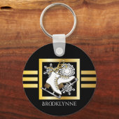Schaatsen Zwart Goud Girly Moderne Naam Sjabloon Sleutelhanger (Voorkant)