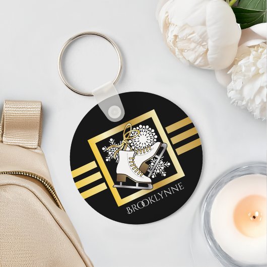 Schaatsen Zwart Goud Girly Moderne Naam Sjabloon Sleutelhanger