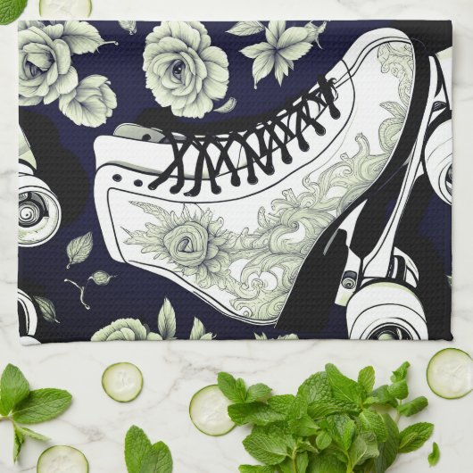 Schaatsen Zwart & Wit Theedoek (Gevouwen)