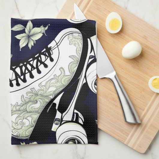 Schaatsen Zwart & Wit Theedoek (Quarter Fold)