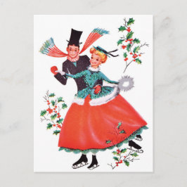 Schaatsend paar met Kerstmis Briefkaart