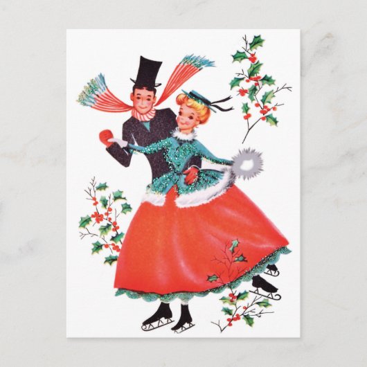 Schaatsend paar met Kerstmis Briefkaart (Voorkant)