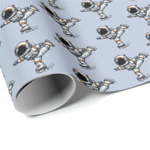 Schaatsende astronaut figuurschaatsen cadeaupapier