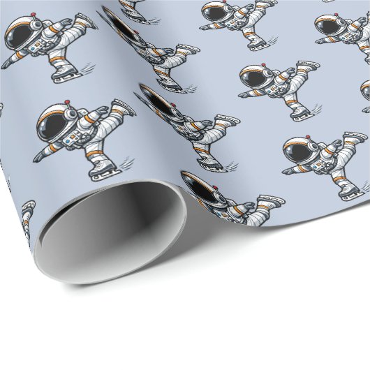 Schaatsende astronaut figuurschaatsen cadeaupapier (Rol Hoek)