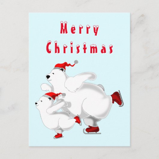 Schaatsende beren kerstkaarten briefkaart (Voorkant)