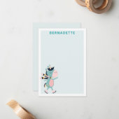 Schaatsende Eenhoorn Teal Roze Persoonlijk Notitiekaartje (Voorkant / Achterkant in situ)