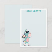 Schaatsende Eenhoorn Teal Roze Persoonlijk Notitiekaartje (Voorkant / Achterkant)