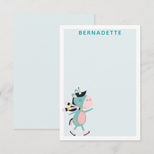 Schaatsende Eenhoorn Teal Roze Persoonlijk Notitiekaartje (Voorkant / Achterkant)