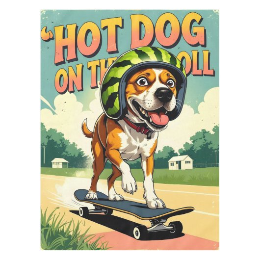 Schaatsende Hond Zomer Grappig Retro Strand Tafelkleed (Voorkant)