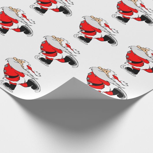 Schaatsende Kerstman Cadeaupapier (Hoek)