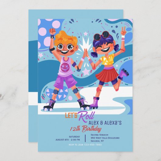 Schaatsende kinderen kaart (Voorkant / Achterkant)