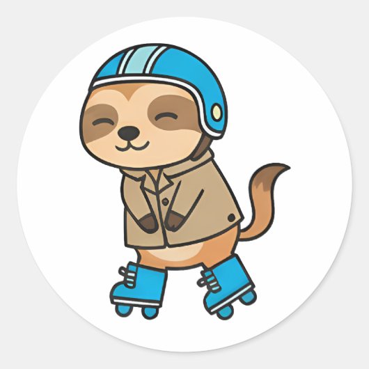 Schaatsende Luiaard Ronde Sticker (Voorkant)