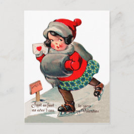 Schaatsende meisje met liefdesbrief. Valentijnsdag Briefkaart