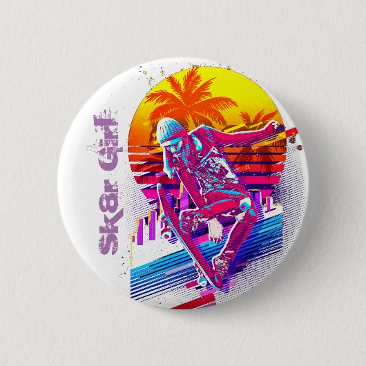 Schaatsende meisje ronde button 5,7 cm (Voorkant)