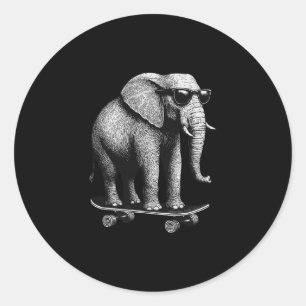 Schaatsende olifant met zonnebril dierenschaatser ronde sticker