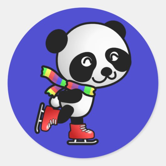 Schaatsende Panda Ronde Sticker (Voorkant)