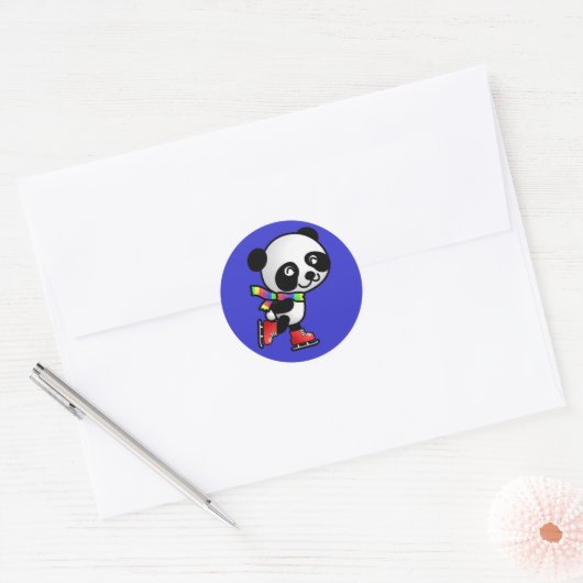 Schaatsende Panda Ronde Sticker (Envelop)