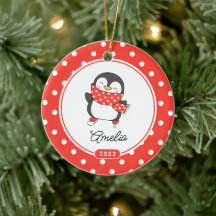 Schaatsende Pinguïn Meisjes Kerst Ornament