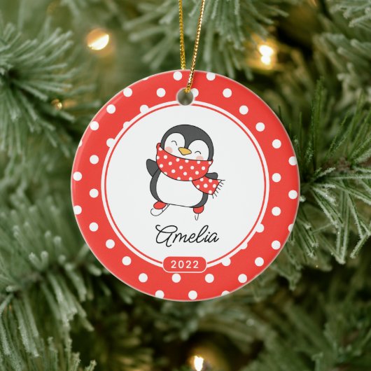 Schaatsende Pinguïn Meisjes Kerst Ornament (Boom)