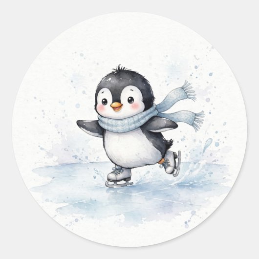 Schaatsende Pinguïn Sticker (Voorkant)
