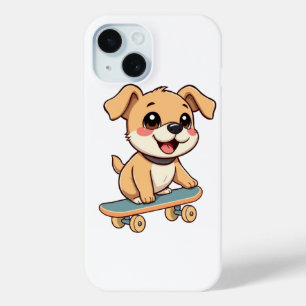 Schaatsende Puppy 🛹 Mooie Hond Cartoon T-Shirt On iPhone 15 Case