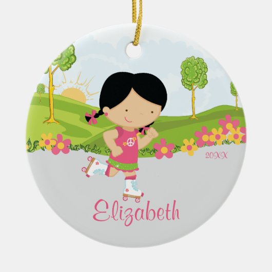 Schaatsende Roller Skater Meisje Kerst Ornament (Voorkant)
