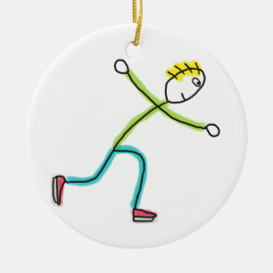 Schaatsende Stickman Keramisch Ornament