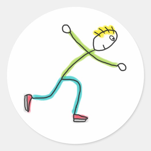 Schaatsende Stickman Ronde Sticker (Voorkant)
