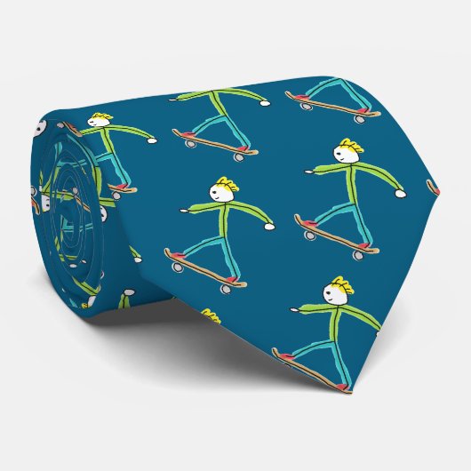 Schaatsende Stickman Stropdas (Opgerold)