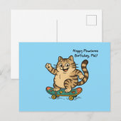 Schaatsende tabby kat VERJAARDAGSKAART Briefkaart (Voorkant / Achterkant)
