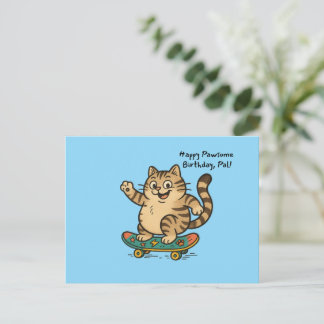 Schaatsende tabby kat VERJAARDAGSKAART Briefkaart
