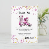 Schaatsende verjaardags thank you kaart om te down (Staand voorkant)