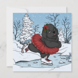 Schaatsenrijden Newfoundlander Puppyl Winter Wonde Feestdagenkaart
