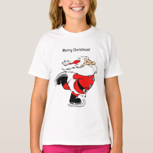 Schaatsenrijdende Kerstman met eigen tekst T-shirt
