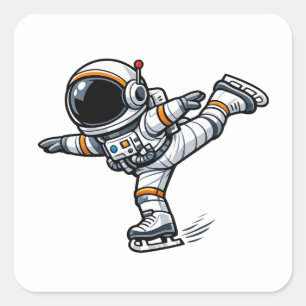 Schaatser Astronaut Figuur Vierkante Sticker