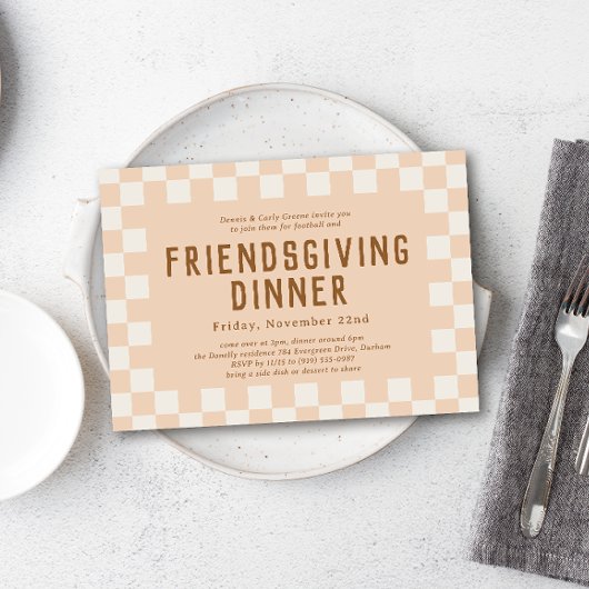 Schaatser Checkerboard Friendsgiving Diner Kaart