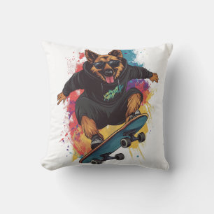 Schaatser Herdershond � Cool Skateboard Hond Kussen