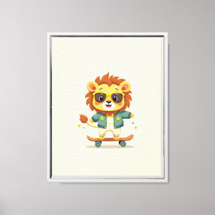 Schaatser Leeuw Canvas met Lijst Coole Kunst voo Afdruk