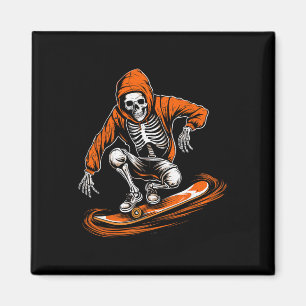 Schaatser met oranje hoed en skateboard halloweenk magneet