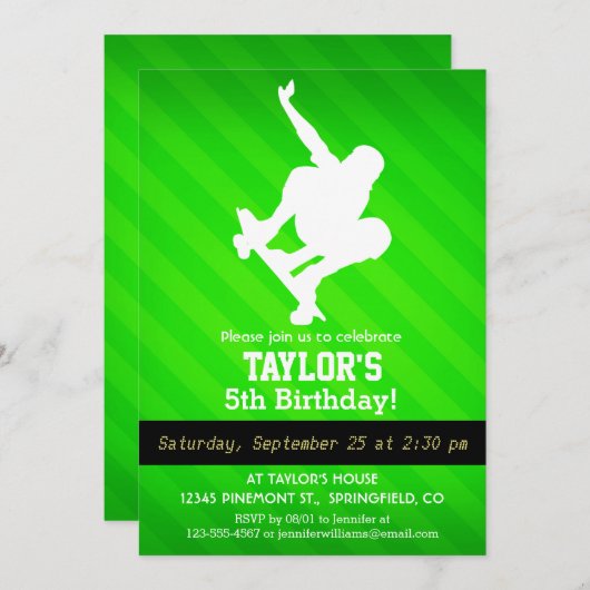 Schaatser; Neon Green Stripes Kaart (Voorkant / Achterkant)