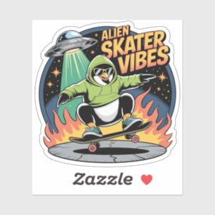 Schaatser Pinguïn UFO Buitenaardse Ontvoering Sticker