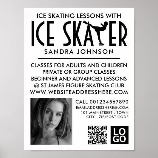 Schaatser Silhouet Logo, Schaatsles Advertentie Poster (Voorkant)