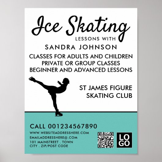 Schaatser Silhouet, Schaatsles Advertentie Poster (Voorkant)