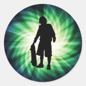 Schaatser; Skateboard Ronde Sticker (Voorkant)