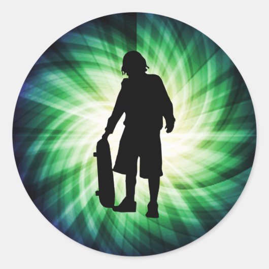 Schaatser; Skateboard Ronde Sticker (Voorkant)